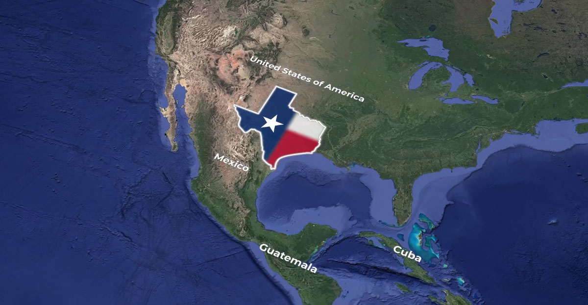 Modern map animation by Landronize, Texas state from above